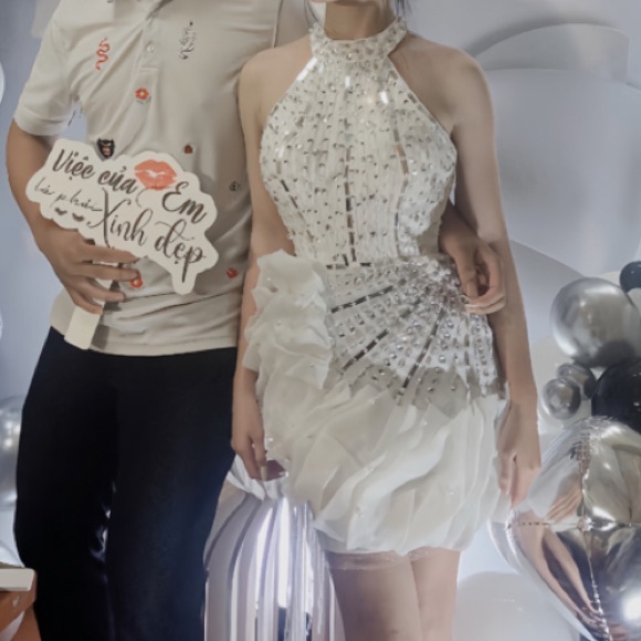 sequin white mini cocktail dress - Picture 7 of 9